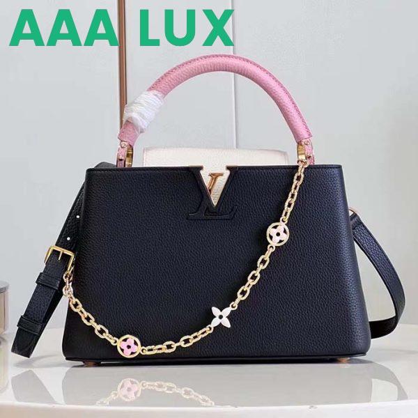 Replica Louis Vuitton LV Women Capucines MM Handbag Black Pink Taurillon Leather 4