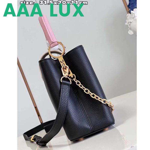 Replica Louis Vuitton LV Women Capucines MM Handbag Black Pink Taurillon Leather 8
