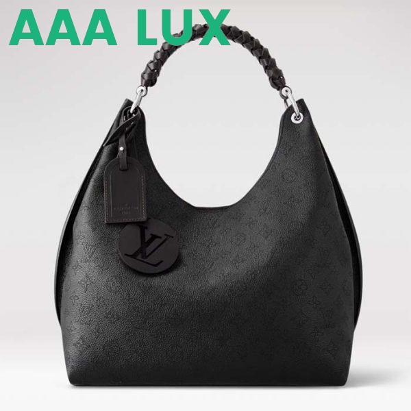 Replica Louis Vuitton LV Women Carmel Hobo Bag Black Mahina Perforated Calf Leather 2
