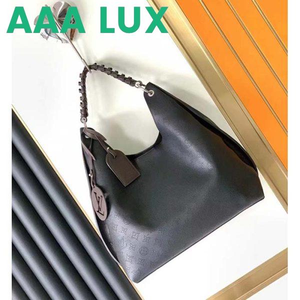 Replica Louis Vuitton LV Women Carmel Hobo Bag Black Mahina Perforated Calf Leather 3