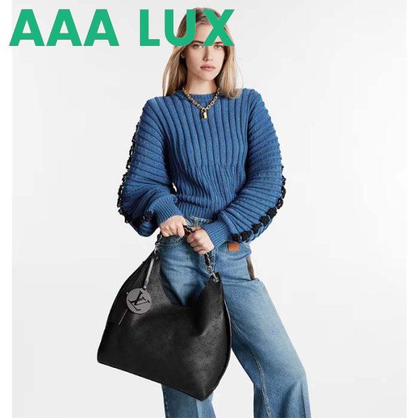 Replica Louis Vuitton LV Women Carmel Hobo Bag Black Mahina Perforated Calf Leather 12