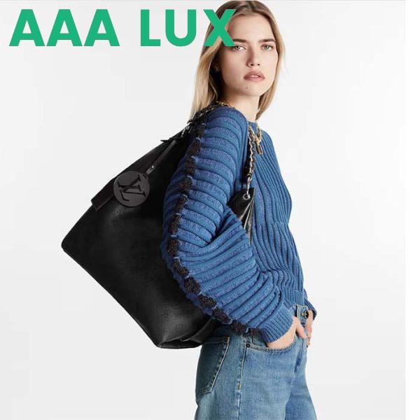 Replica Louis Vuitton LV Women Carmel Hobo Bag Black Mahina Perforated Calf Leather 13