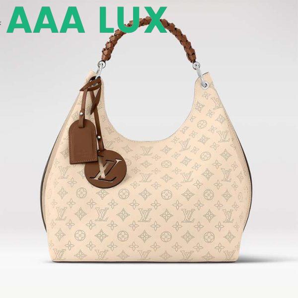 Replica Louis Vuitton LV Women Carmel Hobo Bag Crème Beige Mahina Perforated Calf Leather 2