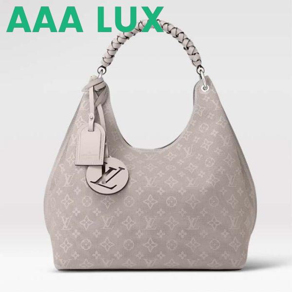 Replica Louis Vuitton LV Women Carmel Hobo Bag Gris Souris Gray Mahina Perforated Calfskin Leather 2