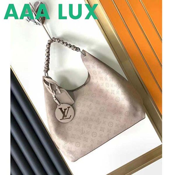 Replica Louis Vuitton LV Women Carmel Hobo Bag Gris Souris Gray Mahina Perforated Calfskin Leather 3