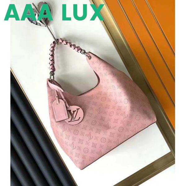 Replica Louis Vuitton LV Women Carmel Hobo Bag Pink Mahina Perforated Calfskin Leather 3