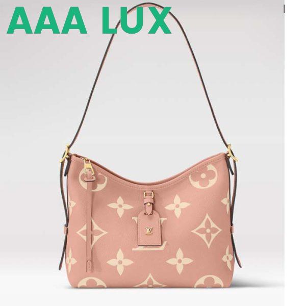 Replica Louis Vuitton LV Women CarryAll PM Bag Pink Beige Embossed Supple Grained Cowhide Leather