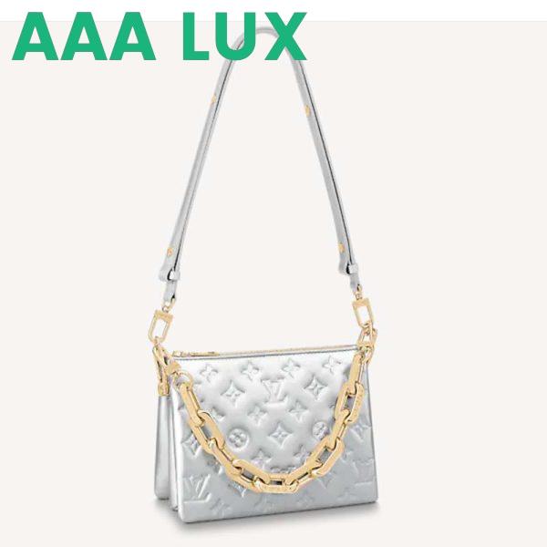 Replica Louis Vuitton LV Women Coussin BB Handbag Silver Monogram Embossed Puffy Lambskin