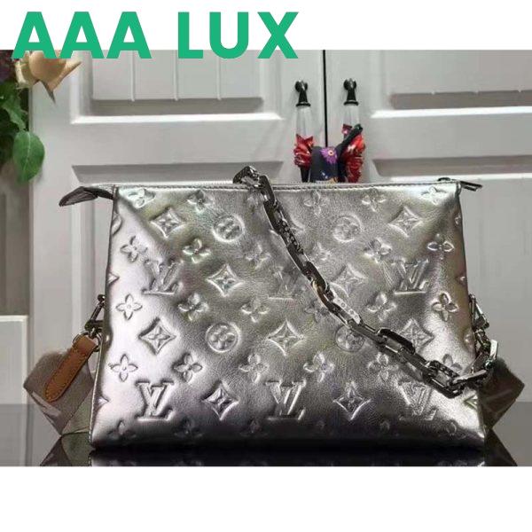 Replica Louis Vuitton LV Women Coussin BB Handbag Silver Monogram Embossed Puffy Lambskin 4