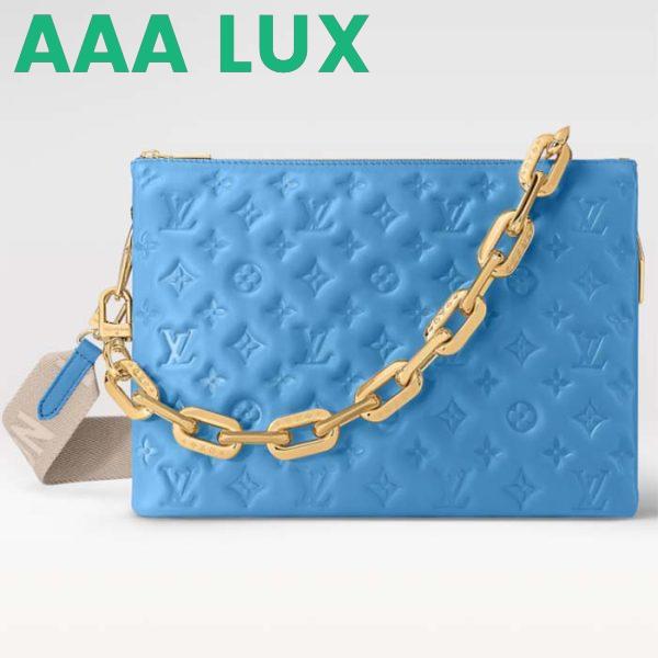 Replica Louis Vuitton LV Women Coussin MM Handbag Blue Lambskin Zip Closure