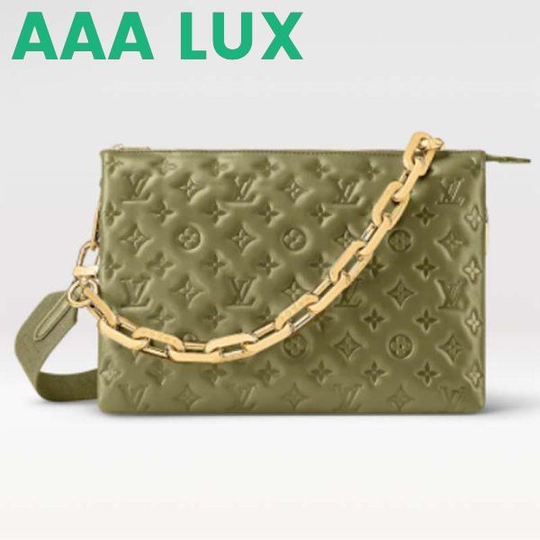 Replica Louis Vuitton LV Women Coussin MM Handbag Khaki Monogram Embossed Puffy Lambskin