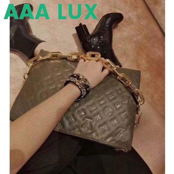 Replica Louis Vuitton LV Women Coussin MM Handbag Khaki Monogram Embossed Puffy Lambskin 12