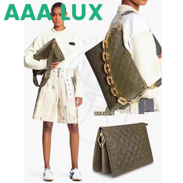 Replica Louis Vuitton LV Women Coussin MM Handbag Khaki Monogram Embossed Puffy Lambskin 15