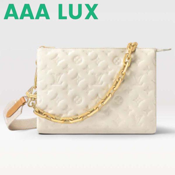 Replica Louis Vuitton LV Women Coussin PM Handbag Cream Monogram-Embossed Puffy Lambskin Calfskin