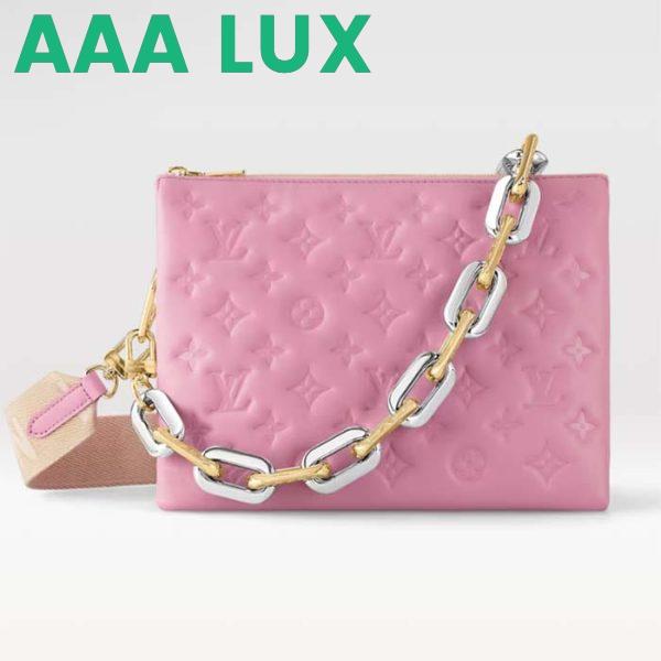 Replica Louis Vuitton LV Women Coussin PM Handbag Rose Bonbon Pink Lambskin Zip Closure