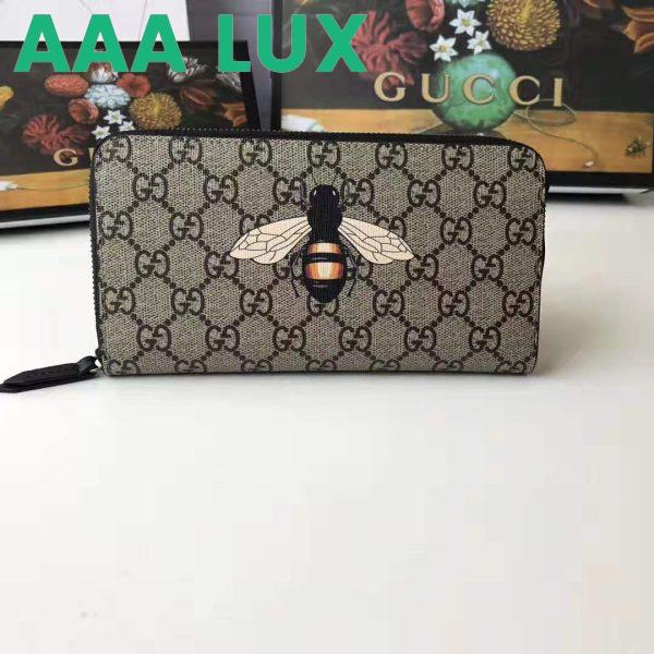 Replica Gucci GG Men Bee Print GG Supreme Zip Around Wallet in Beige/Ebony GG Supreme 3