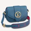 Replica Louis Vuitton LV Women LV Pont 9 Soft MM Handbag Bleu Général Rouge Grained Calfskin