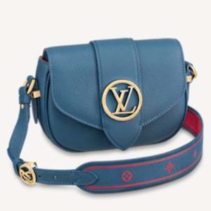 Replica Louis Vuitton LV Women LV Pont 9 Soft MM Handbag Bleu Général Rouge Grained Calfskin 2