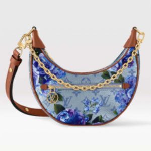 Replica Louis Vuitton LV Women Loop Baguette Handbag Blue Coated Canvas