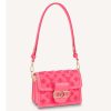Replica Louis Vuitton LV Women Mini Dauphine Handbag Fluo Pink Tufted Grained Calfskin Leather