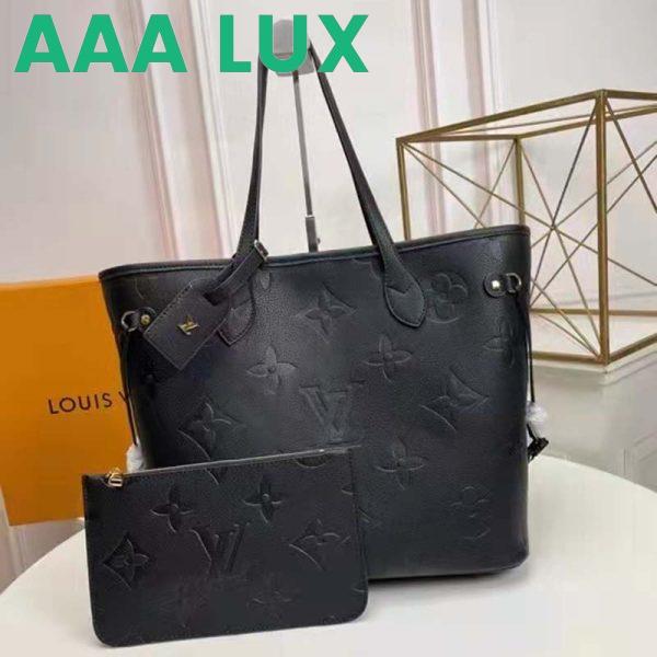Replica Louis Vuitton LV Women Neverfull MM Tote Black Embossed Cowhide Leather 3