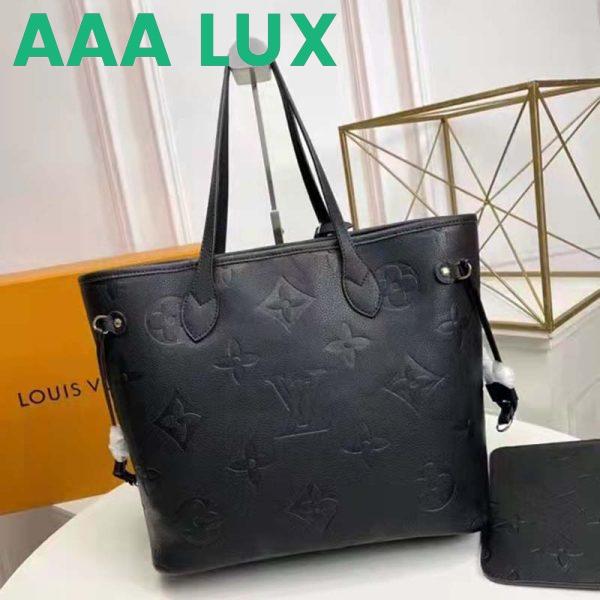 Replica Louis Vuitton LV Women Neverfull MM Tote Black Embossed Cowhide Leather 4