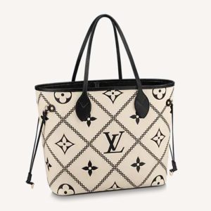 Replica Louis Vuitton LV Women Neverfull MM Tote Crème Beige Grained Cowhide Leather