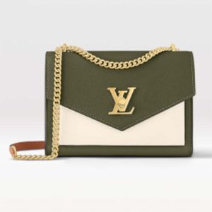 Replica Louis Vuitton LV Women Mylockme Chain Bag Light Khaki Green Grained Calf Leather