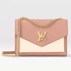 Replica Louis Vuitton LV Women Mylockme Chain Bag Rose Trianon Pink Grained Calf Leather