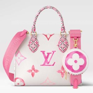 Replica Louis Vuitton LV Women Onthego PM Pink Monogram Coated Canvas Textile Lining