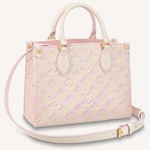 Replica Louis Vuitton LV Women OnTheGo PM Tote Bag Pink Sprayed Embossed Grained Cowhide 2