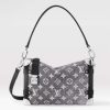 Replica Louis Vuitton LV Women Side Trunk Handbag Gray Denim Textile Jacquard