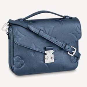 Replica Louis Vuitton LV Women Pochette Metis Bag Navy Nacre Embossed Grained Cowhide Leather