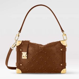 Replica Louis Vuitton LV Women Side Trunk PM Handbag Petite Malle Tan Brown Calfskin