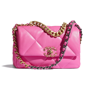Replica Chanel Women 19 Flap Bag Lambskin Gold Silver-Tone & Ruthenium-Finish Metal Pink