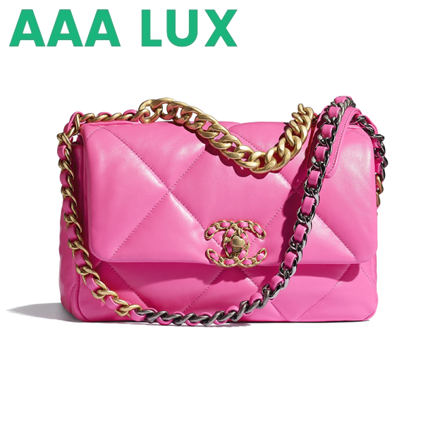 Replica Chanel Women 19 Flap Bag Lambskin Gold Silver-Tone & Ruthenium-Finish Metal Pink