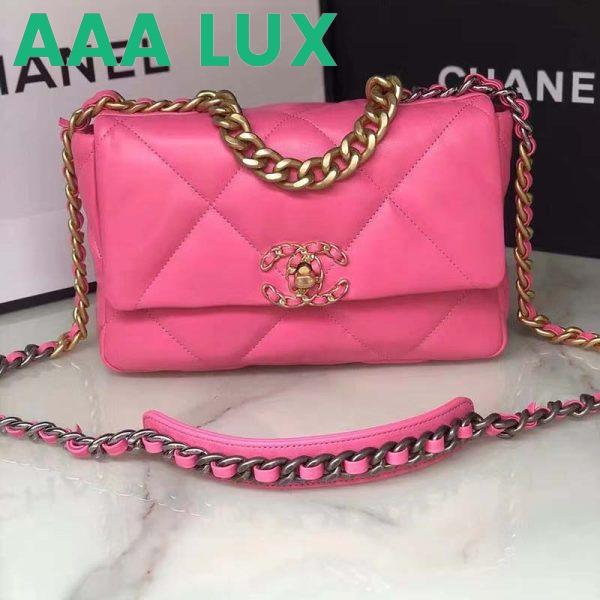 Replica Chanel Women 19 Flap Bag Lambskin Gold Silver-Tone & Ruthenium-Finish Metal Pink 3