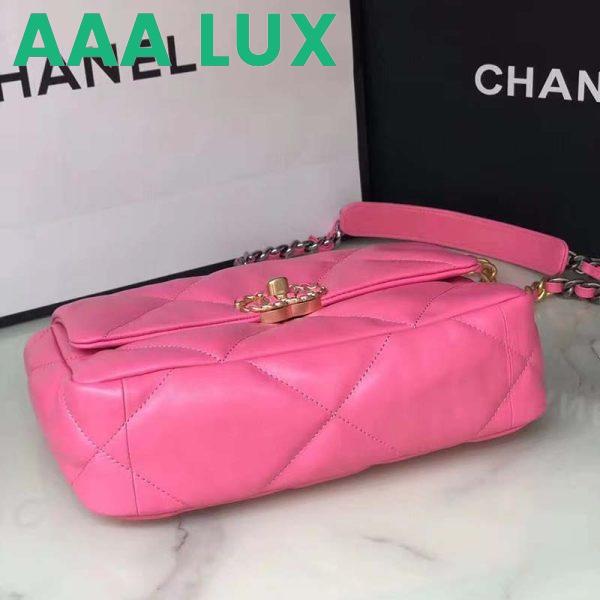 Replica Chanel Women 19 Flap Bag Lambskin Gold Silver-Tone & Ruthenium-Finish Metal Pink 5