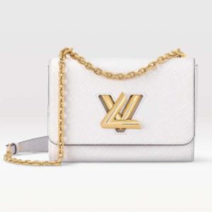 Replica Louis Vuitton LV Women Twist MM Chain Bag White Epi Grained Cowhide Leather