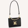 Replica Louis Vuitton LV Women Twist MM Handbag Black Epi Grained Cowhide Leather