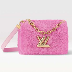 Replica Louis Vuitton LV Women Twist MM Handbag Pink Shearling Smooth Calfskin Leather 2