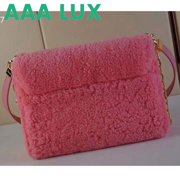 Replica Louis Vuitton LV Women Twist MM Handbag Pink Shearling Smooth Calfskin Leather 5