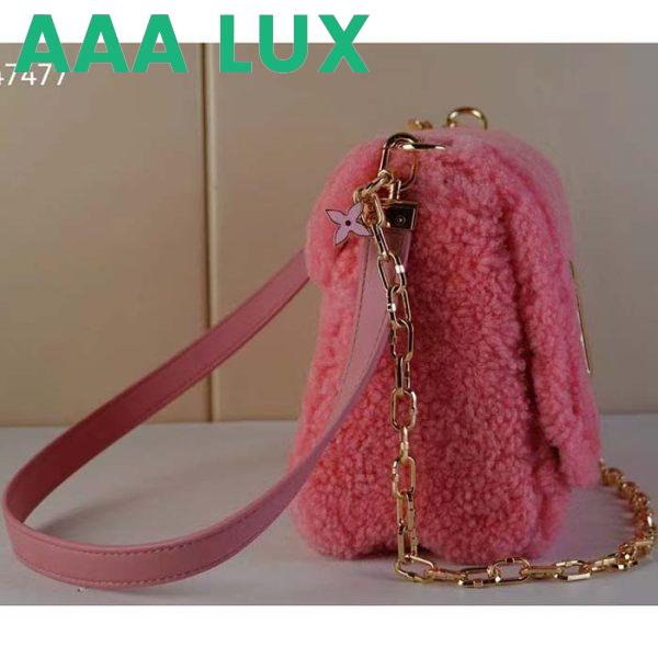 Replica Louis Vuitton LV Women Twist MM Handbag Pink Shearling Smooth Calfskin Leather 7