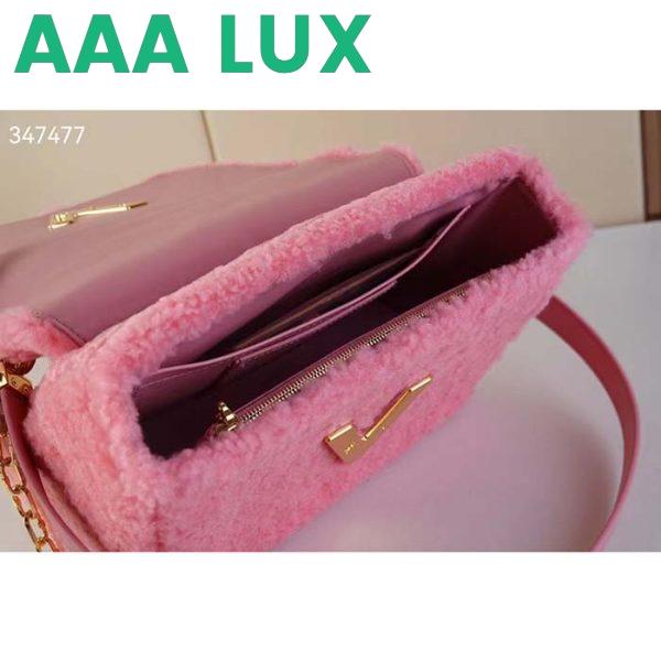 Replica Louis Vuitton LV Women Twist MM Handbag Pink Shearling Smooth Calfskin Leather 8