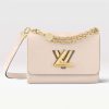 Replica Louis Vuitton LV Women Twist MM Handbag Pink Shearling Smooth Calfskin Leather 12