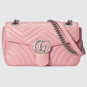 Replica Gucci GG Women GG Marmont Small Pink Matelassé Shoulder Bag Double G