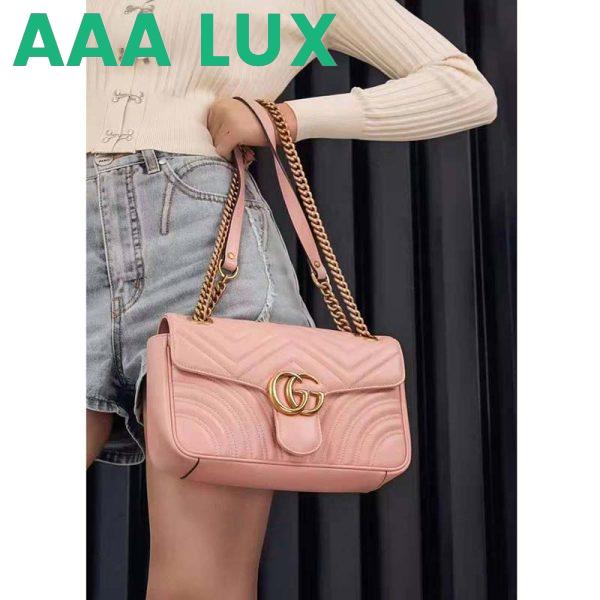 Replica Gucci GG Women GG Marmont Small Pink Matelassé Shoulder Bag Double G 18