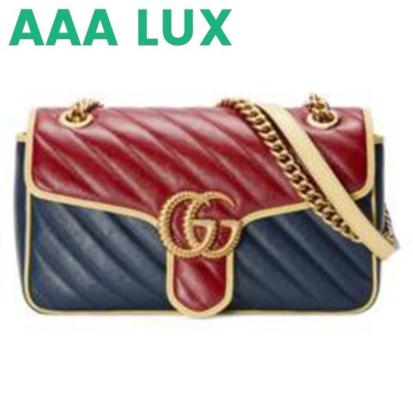 Replica Gucci GG Women GG Marmont Small Shoulder Bag Blue Red Diagonal Matelassé Leather