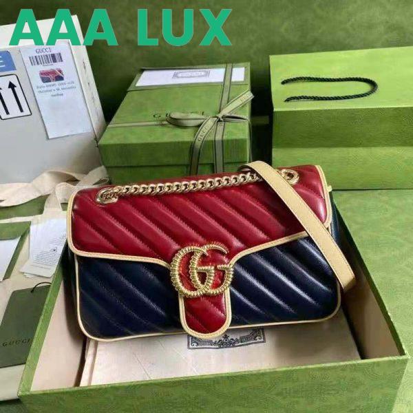 Replica Gucci GG Women GG Marmont Small Shoulder Bag Blue Red Diagonal Matelassé Leather 3