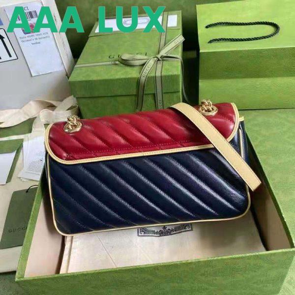 Replica Gucci GG Women GG Marmont Small Shoulder Bag Blue Red Diagonal Matelassé Leather 5